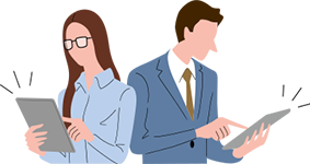 専用のWeb管理画面でFAXの送信状況や宛先を管理している様子のイラスト