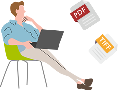 外出先からスマートフォンやパソコンでFAXを受信確認しているビジネスパーソンのイラスト